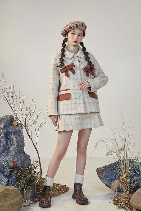 Latte Plaid Tweed Jacket / Skirt (Cream/Brown)