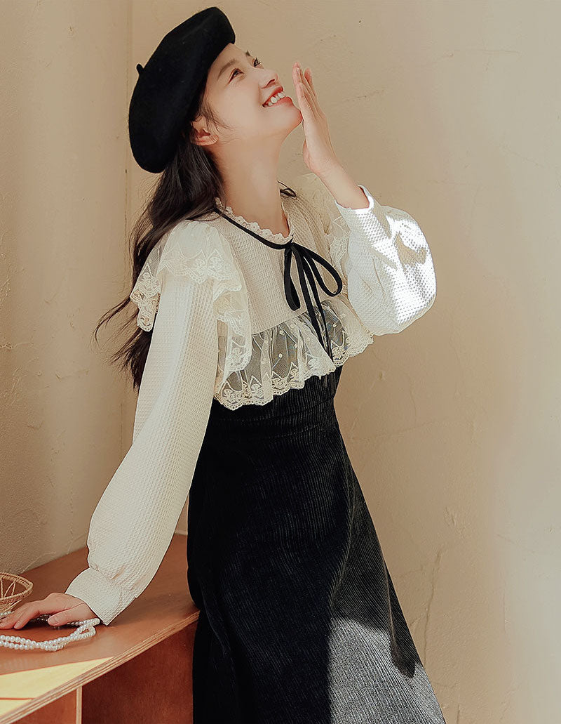 Square Lace High Neck Sweater Dress (2 Colors)