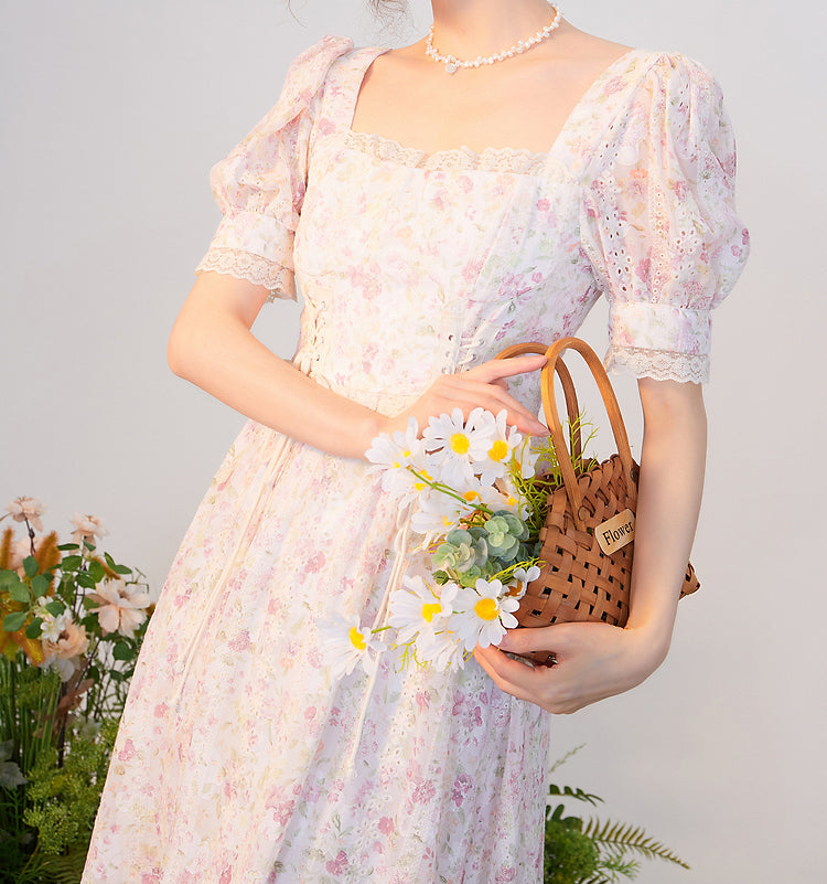 Flower Blossom Lace Up Midi Dress (2 Colors)