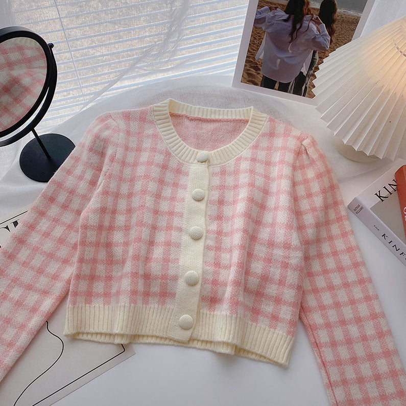 Cropped Gingham Cardigan (5 Colors)