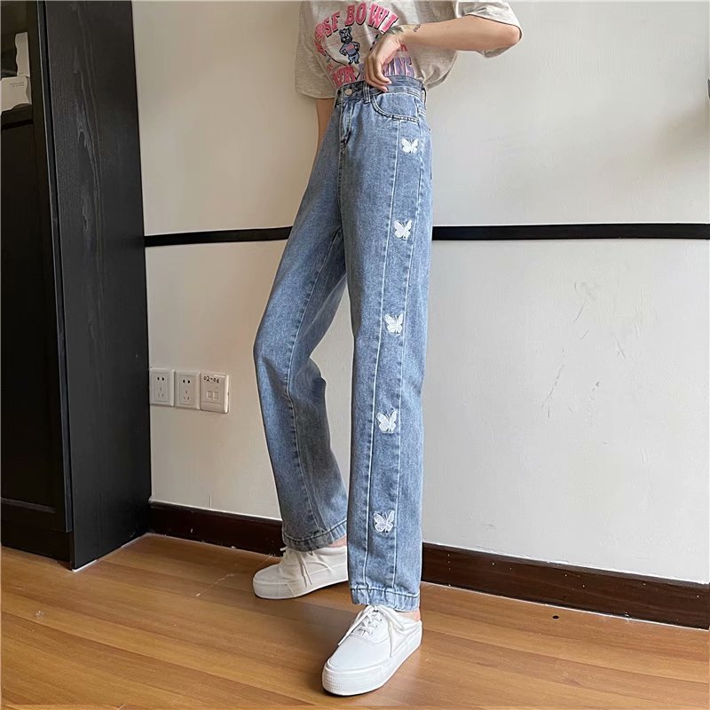 Butterfly Embroidered Jeans (Medium Blue)