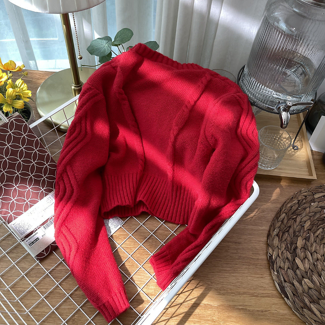 Cherry Pom Pom Cropped Cardigan (4 Colors)