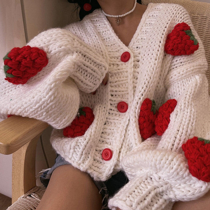 Chunky Strawberry Cropped Cardigan (2 Colors)