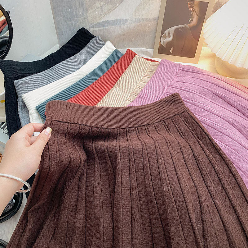 Pleated Knit Mini Skirt (8 Colors)