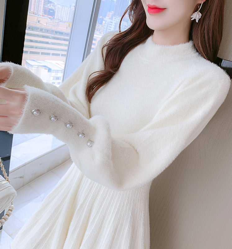 Fuzzy Puff Sleeve Sweater Dress (3 Colors)