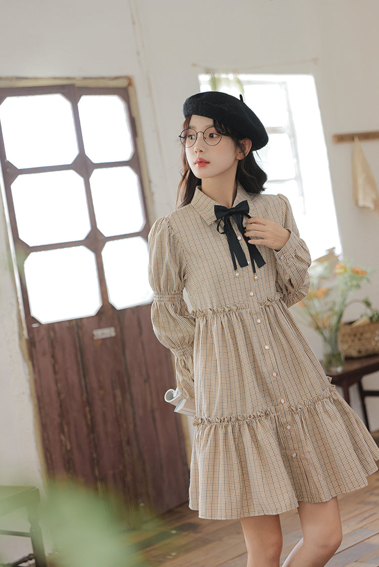 Curiosity Plaid Shirt Dress (Khaki)