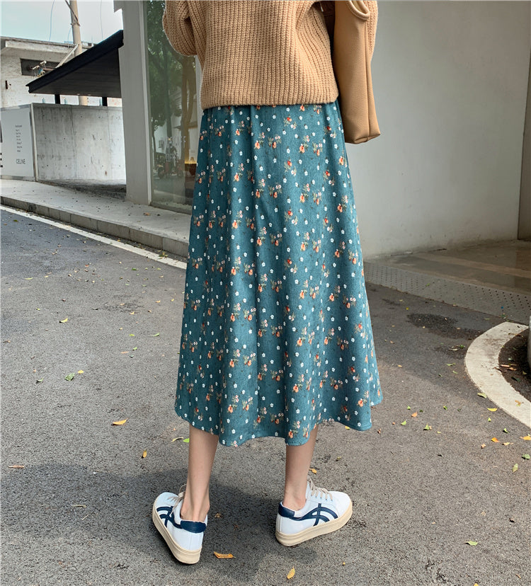 Raining Flowers Corduroy Midi Skirt (3 Colors)