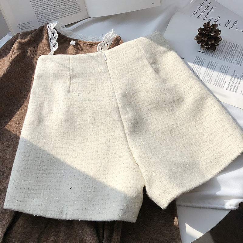 Pearl Trim Tweed Shorts (2 Colors)