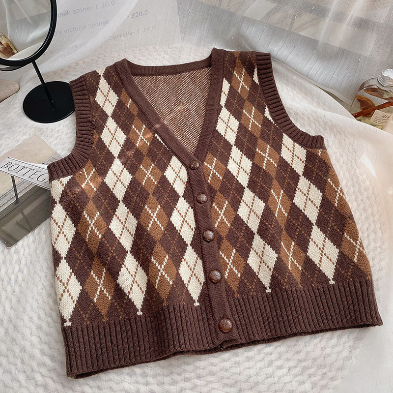 Cinnamon Argyle Plaid Vest (3 Colors)