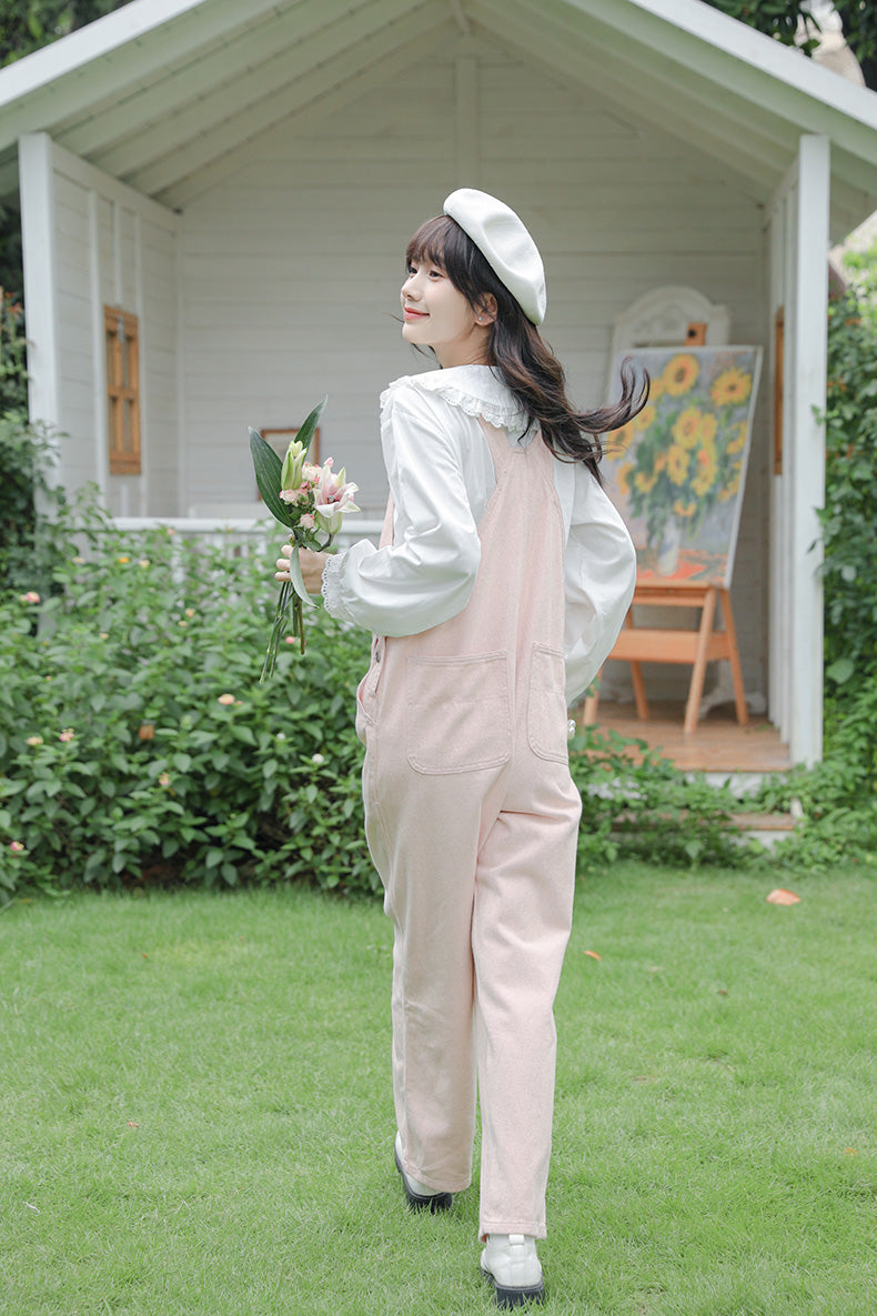 Daisy Chain Embroidered Denim Overalls (Pink)