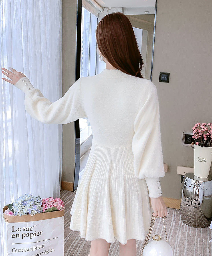Fuzzy Puff Sleeve Sweater Dress (3 Colors)