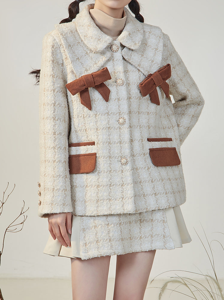 Latte Plaid Tweed Jacket / Skirt (Cream/Brown)