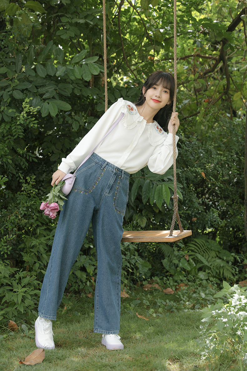 Retro Amethyst Floral Pocket Jeans (Medium Denim)