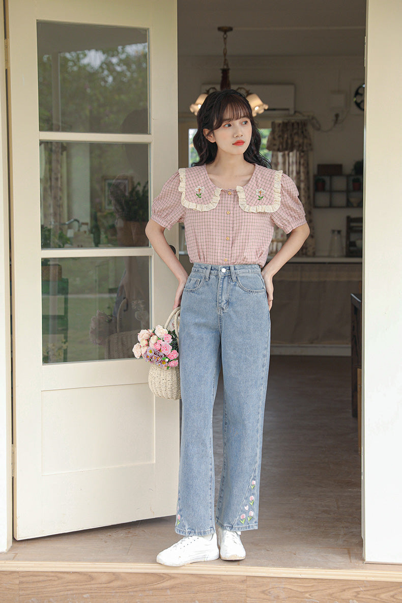 Tulip Tips Embroidered Jeans (2 Colors)