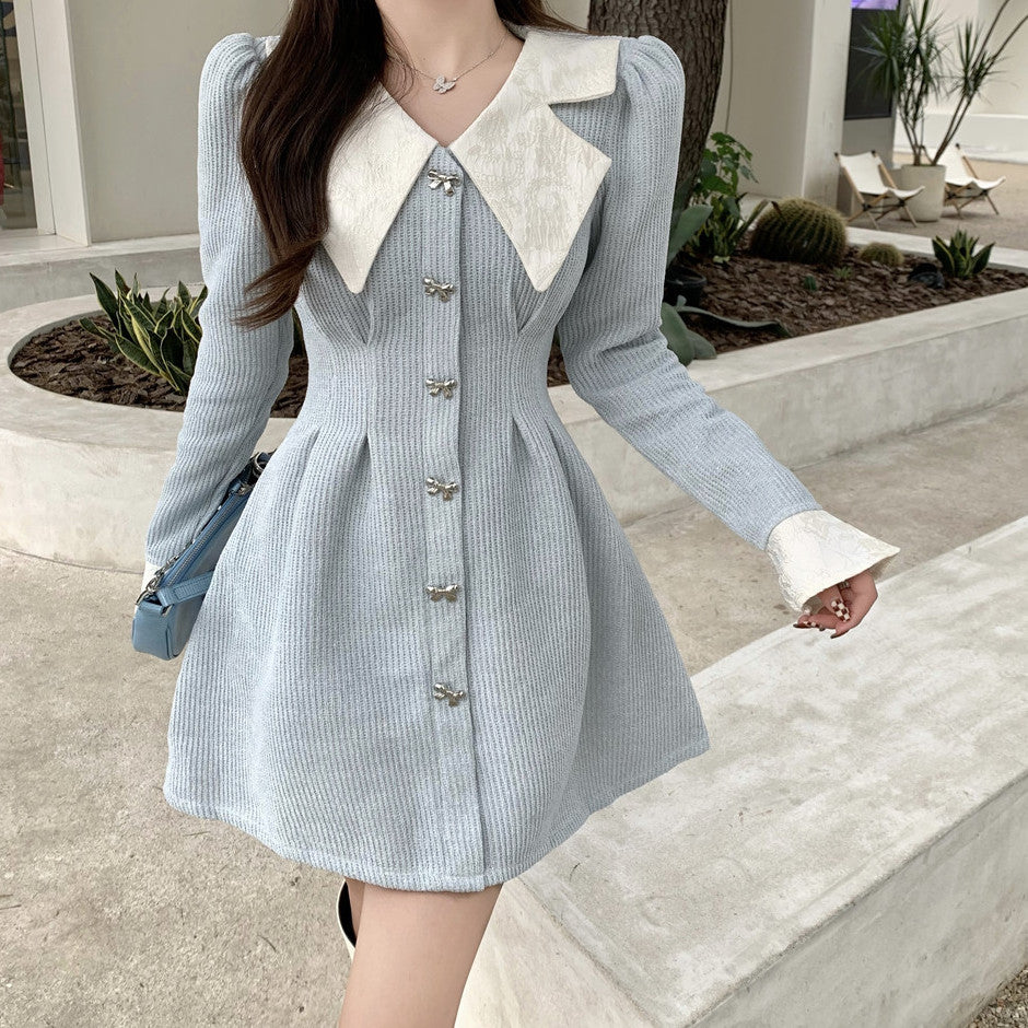 Sweet Bow Peter Pan Knit Dress (4 Colors)