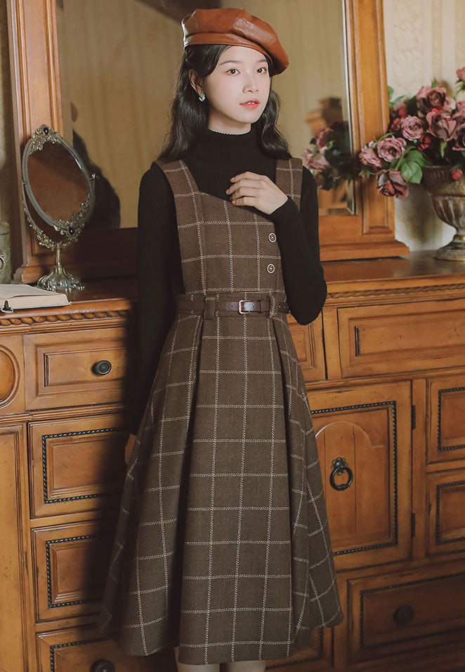 Plaid Pinafore Midi Dress (3 Colors)