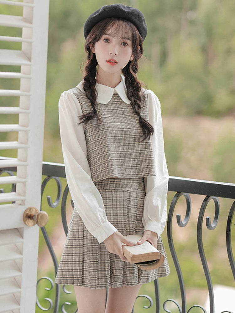 Preppy Plaid Two-Piece Set (Gray)