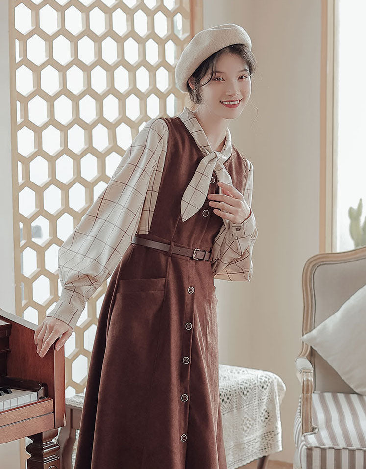 Button Up Suede Pinafore Dress (4 Colors)