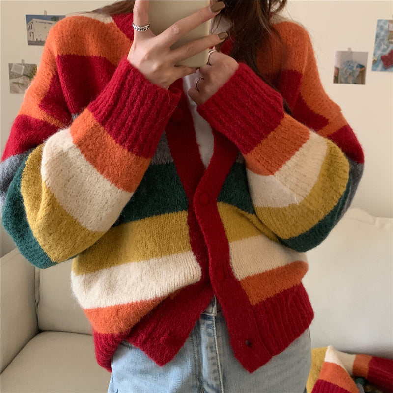Autumn Rainbow Sweater/Cardigan (Red/Orange)