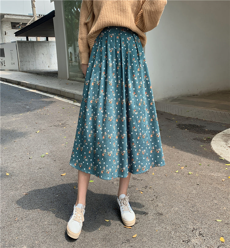 Raining Flowers Corduroy Midi Skirt (3 Colors)