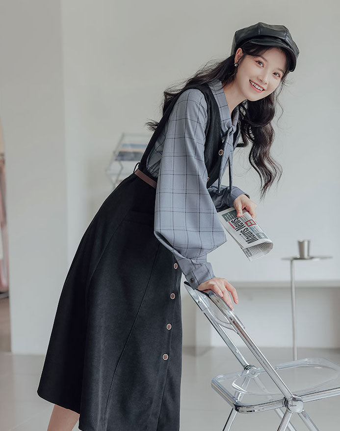 Button Up Suede Pinafore Dress (4 Colors)
