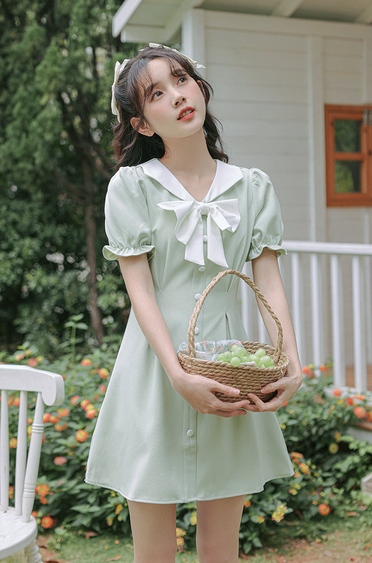 Sweet Sailor Button Mini Dress (Green)