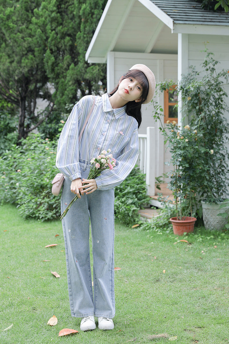 Saturn Embroidered Jeans (Light Denim)