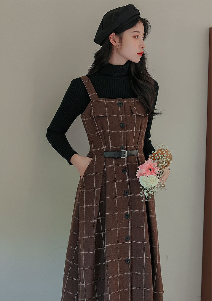 Button Up Plaid Cami Midi Dress (2 Colors)