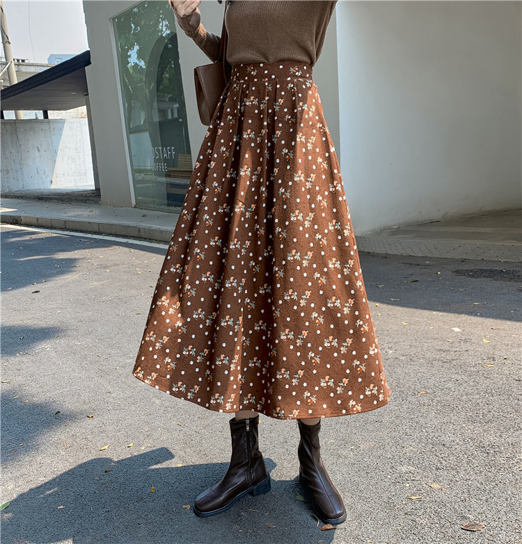 Raining Flowers Corduroy Midi Skirt (3 Colors)