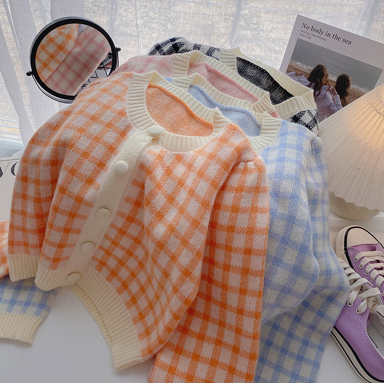 Cropped Gingham Cardigan (5 Colors)