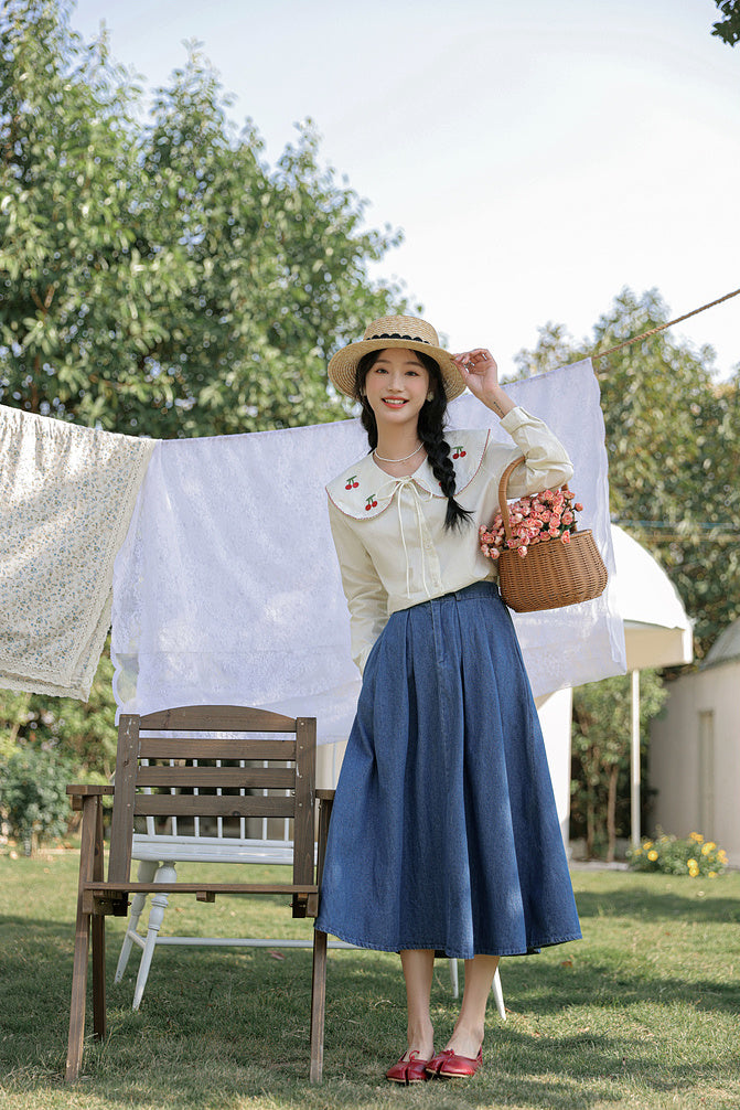 Sweet Cherry Collar Blouse (White)