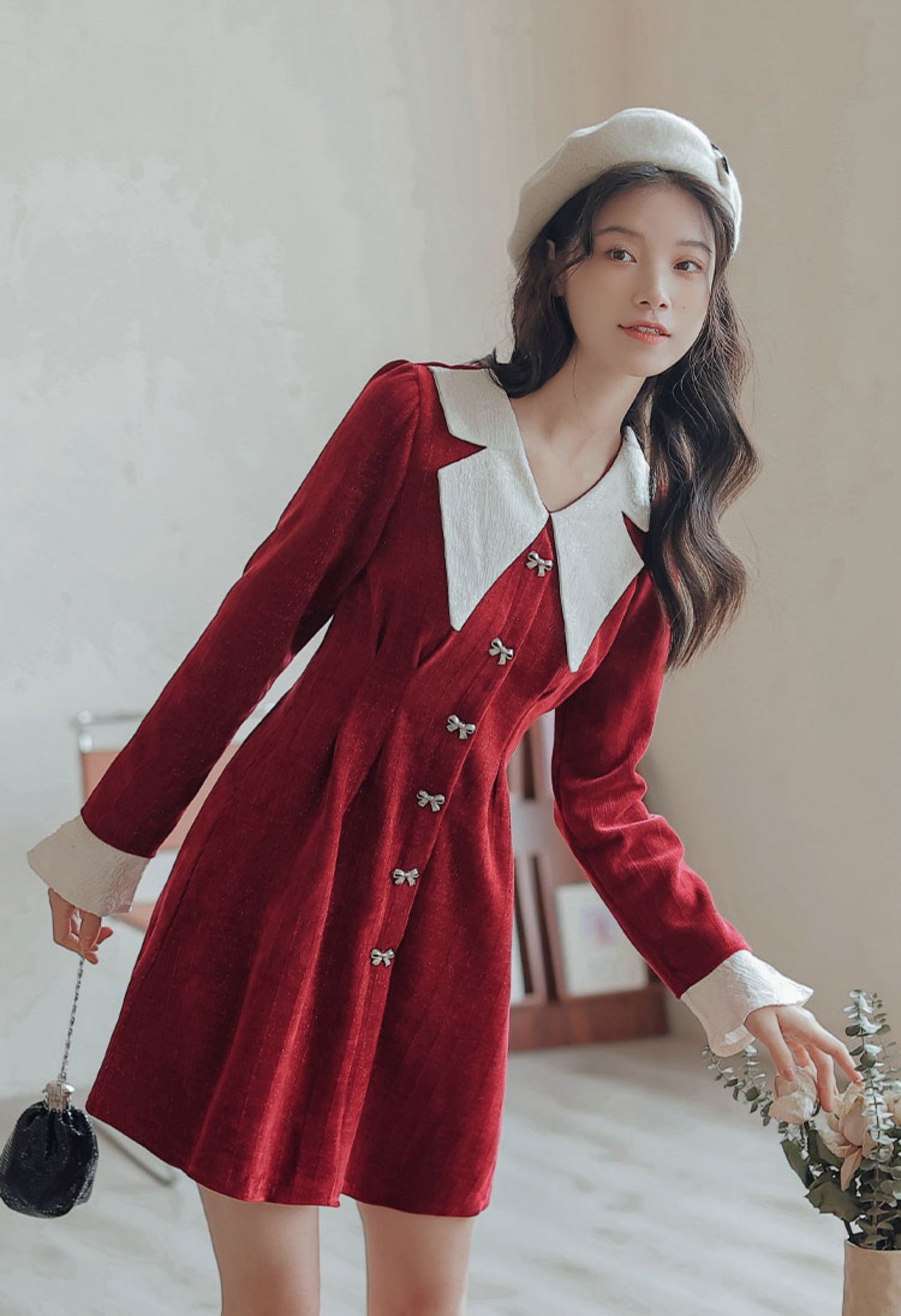 Sweet Bow Peter Pan Knit Dress (4 Colors)