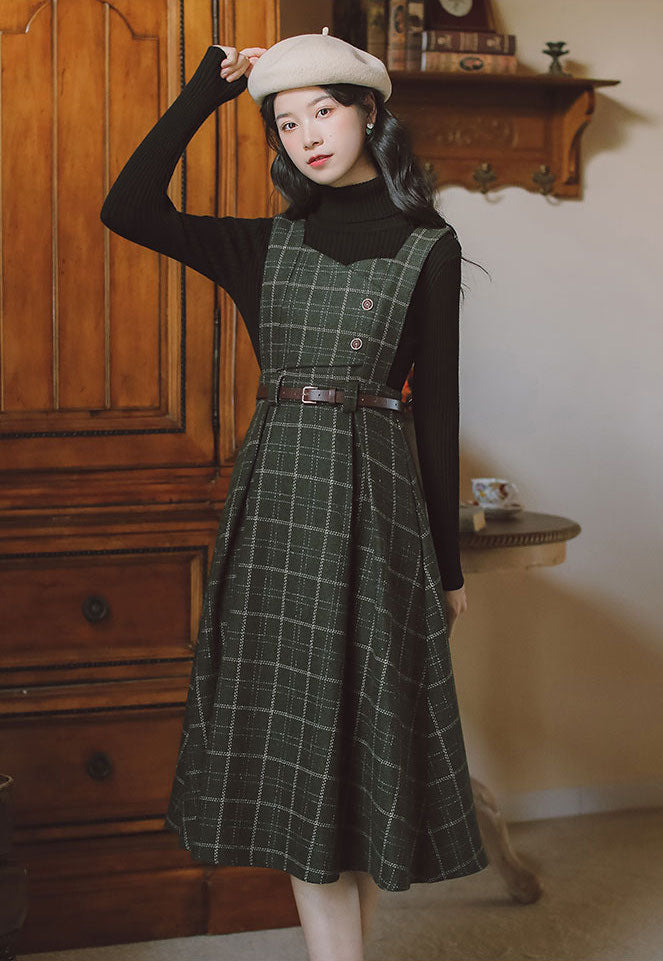 Plaid Pinafore Midi Dress (3 Colors)