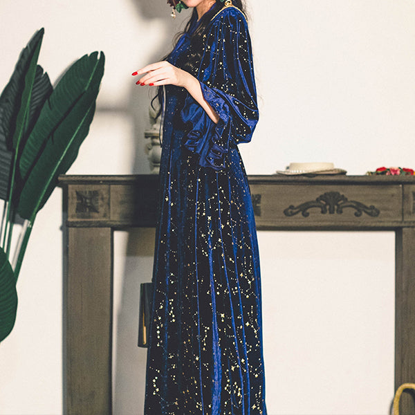 Constellation Velvet Midi Dress (Teal)
