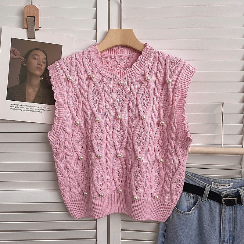 Cable Knit Pearl Vest (3 Colors)