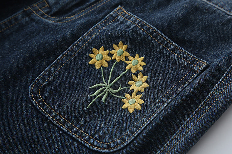 Embroidered Sunflower Pocket Jeans (2 Colors)