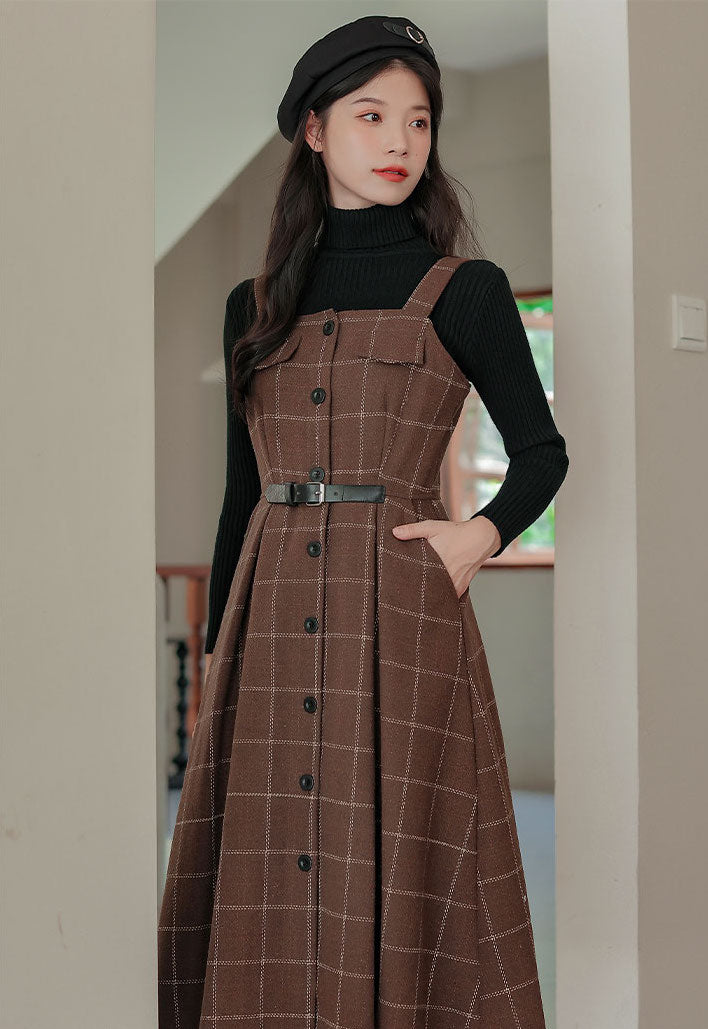 Button Up Plaid Cami Midi Dress (2 Colors)