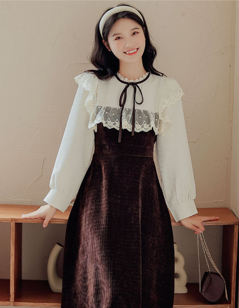 Square Lace High Neck Sweater Dress (2 Colors)