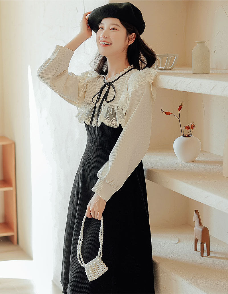 Square Lace High Neck Sweater Dress (2 Colors)