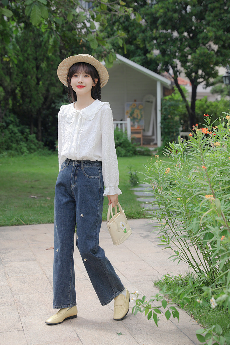 Raining Daisies Embroidered Jeans (Dark Denim)