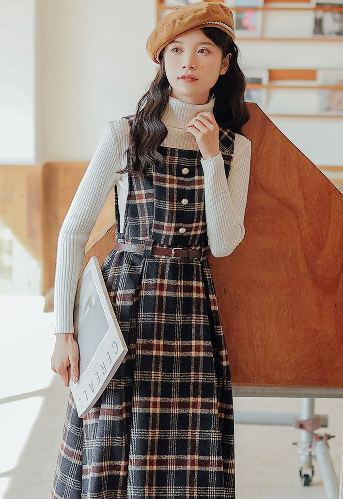 Holiday Plaid Pinafore Midi Dress (2 Colors)