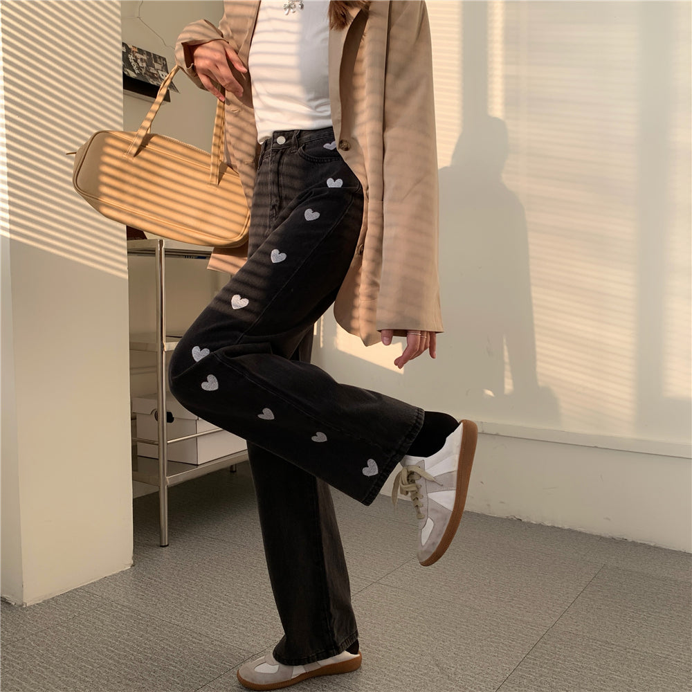 Embroidered Heart Jeans (2 Colors)