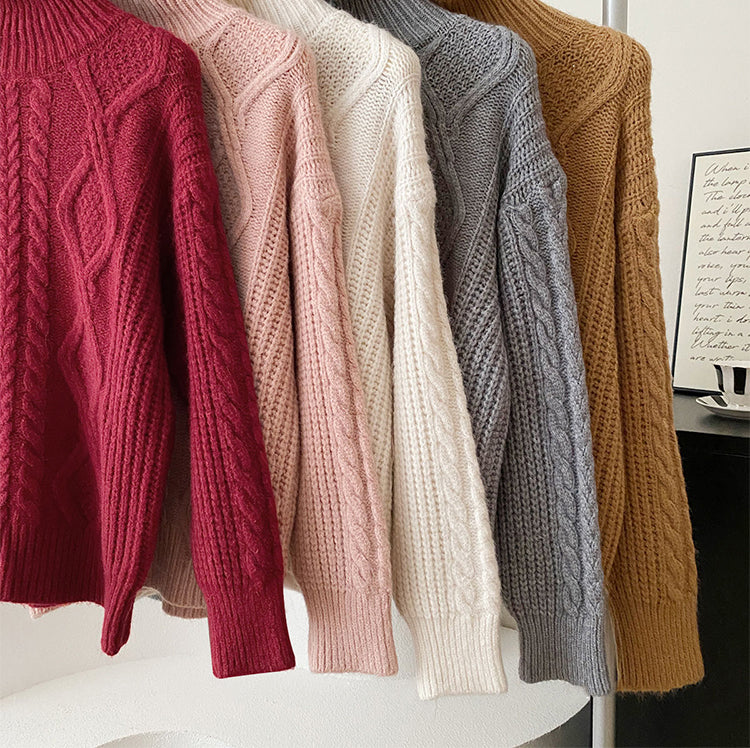 Cable Knit Turtleneck Sweater (5 Colors)