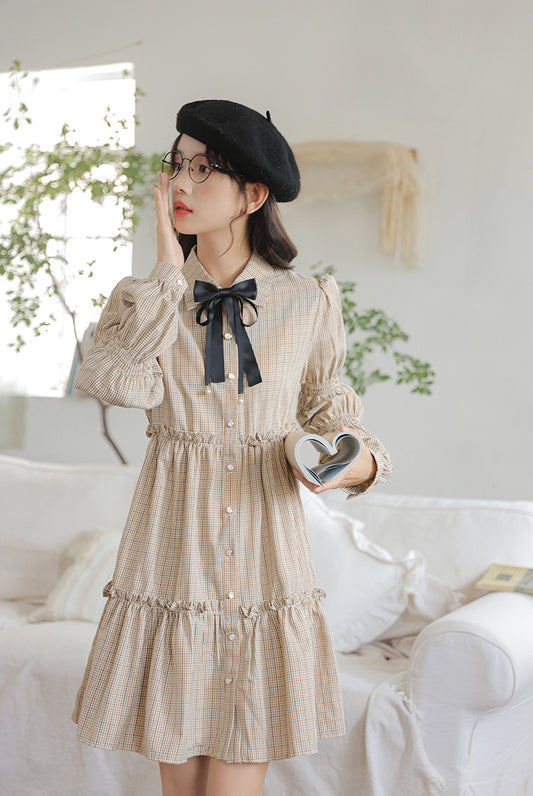 Curiosity Plaid Shirt Dress (Khaki)