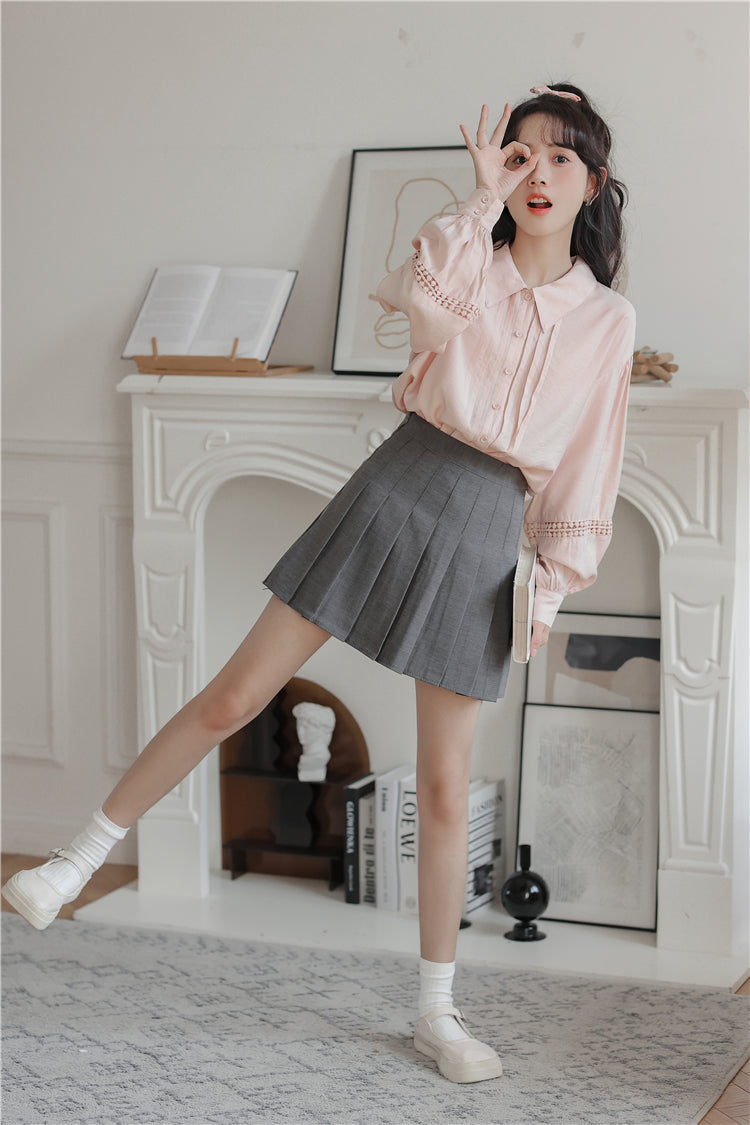 Pintuck Puff Sleeve Blouse (Pink)
