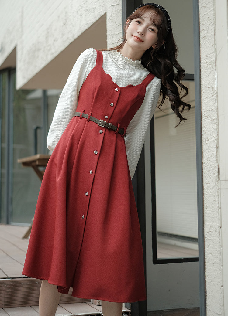 Button Up Scallop Cami Dress (3 Colors)