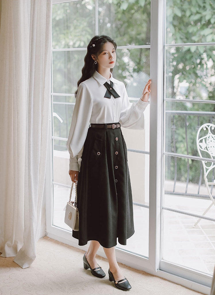 Button Suede Midi Skirt (2 Colors)