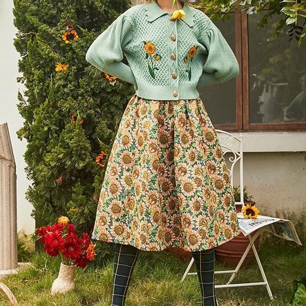 Sunflower Collared Cardigan (Sage)