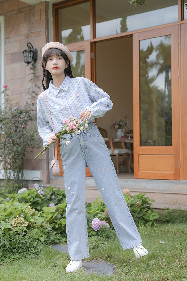 Saturn Embroidered Jeans (Light Denim)