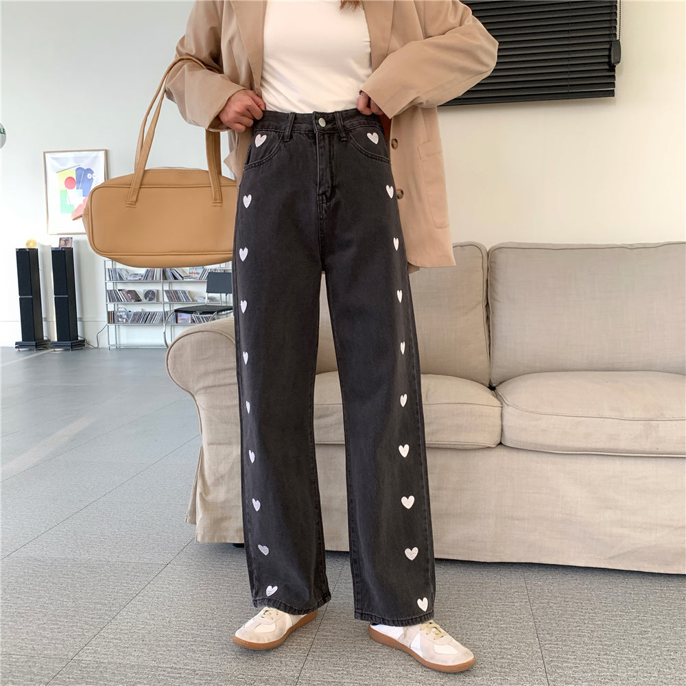Embroidered Heart Jeans (2 Colors)